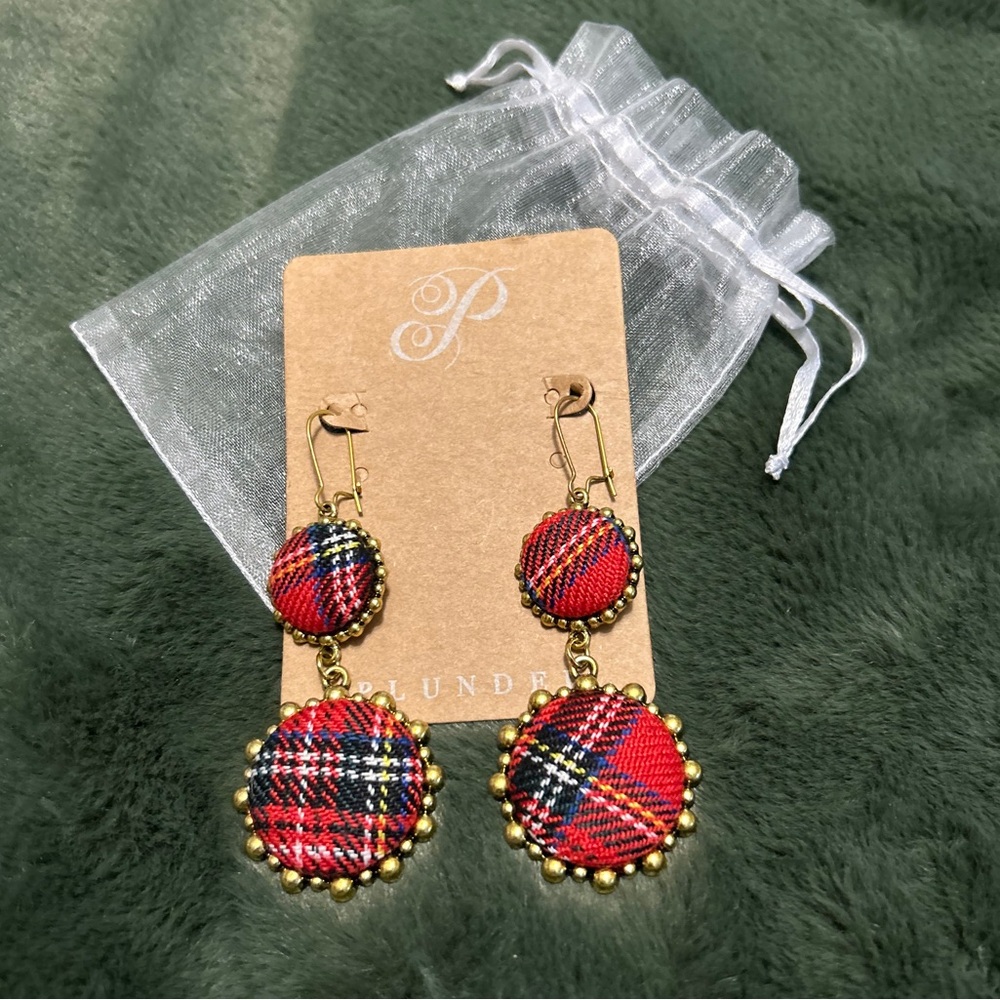 Plunder Red Plaid Holiday Dangling Earrings